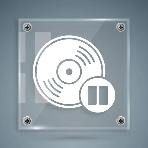 Weißes Schallplattensymbol isoliert auf grauem Hintergrund. Quadratische Glasscheiben. Vektorillustration — Stockvektor