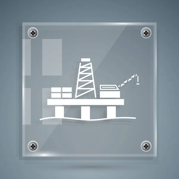 Weiße Ölplattform im Meer, isoliert auf grauem Hintergrund. Bohrinsel auf See. Ölplattform, Gaskraftstoff, Industrie vor der Küste. Quadratische Glasscheiben. Vektorillustration — Stockvektor