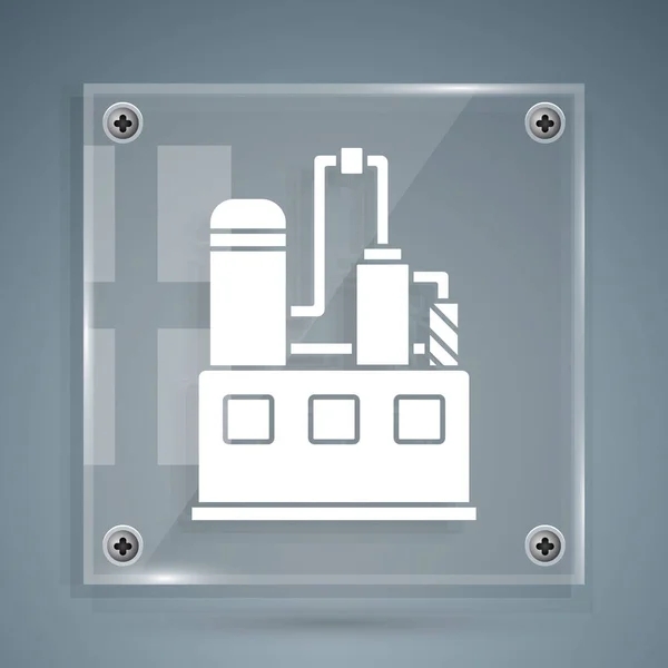 White Oil and gas industrial factory building icon isolated on grey background. Čtvercové sklo. Vektorová ilustrace — Stockový vektor