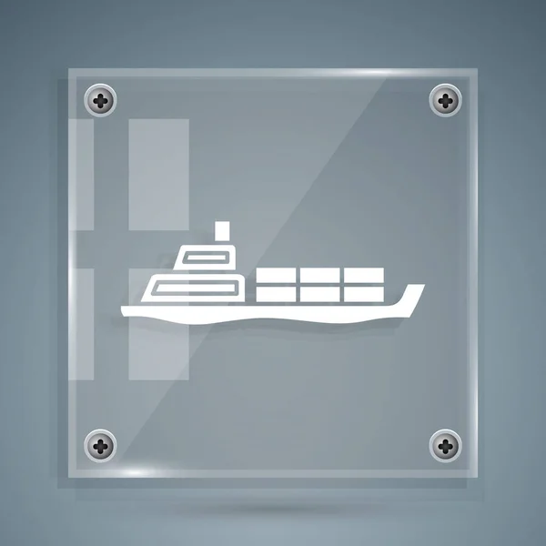 灰色の背景に隔離されたホワイトオイルタンカー船のアイコン。正方形のガラスパネル。ベクターイラスト — ストックベクタ