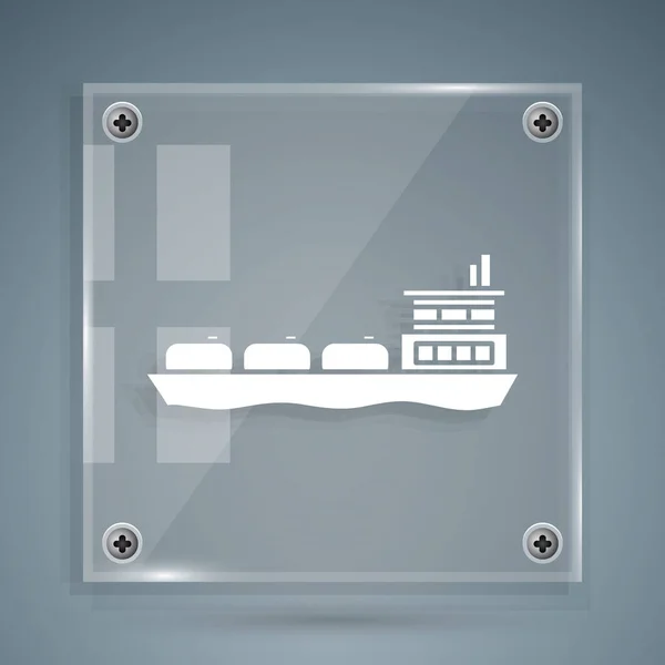 White Oil tanker ship icon isolated on grey background. Square glass panels. Vector Illustration — Stock Vector