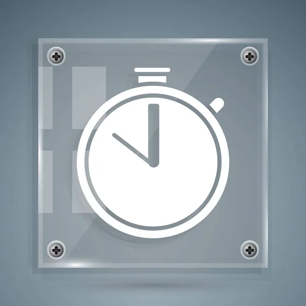 Witte Stopwatch pictogram geïsoleerd op grijze achtergrond. Tijdklok teken. Chronometerteken. Vierkante glazen panelen. Vector Illustratie — Stockvector