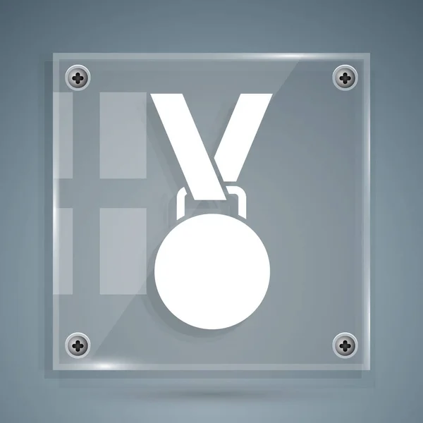 Ícone de medalha branca isolado em fundo cinza. Símbolo do vencedor. Painéis de vidro quadrados. Ilustração vetorial — Vetor de Stock