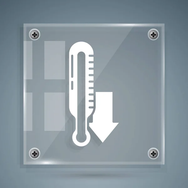 Witte Meteorologie thermometer meten pictogram geïsoleerd op grijze achtergrond. Thermometer apparatuur toont warm of koud weer. Vierkante glazen panelen. Vector Illustratie — Stockvector