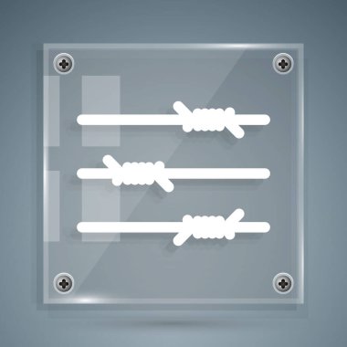 Beyaz dikenli tel ikonu gri arkaplanda izole edildi. Kare cam paneller. Vektör İllüstrasyonu