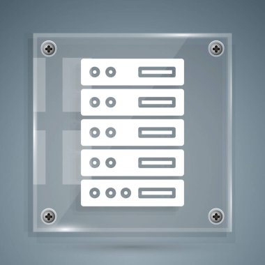 Beyaz Sunucu, Data, Web sunucu simgesi gri arkaplanda izole edildi. Kare cam paneller. Vektör İllüstrasyonu