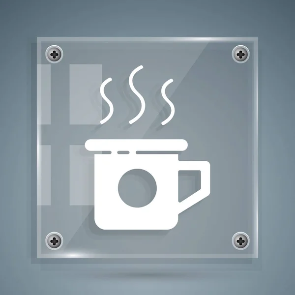 Biały kubek ikony herbaty izolowane na szarym tle. Słodkie naturalne jedzenie. Szklane panele. Ilustracja wektora — Wektor stockowy