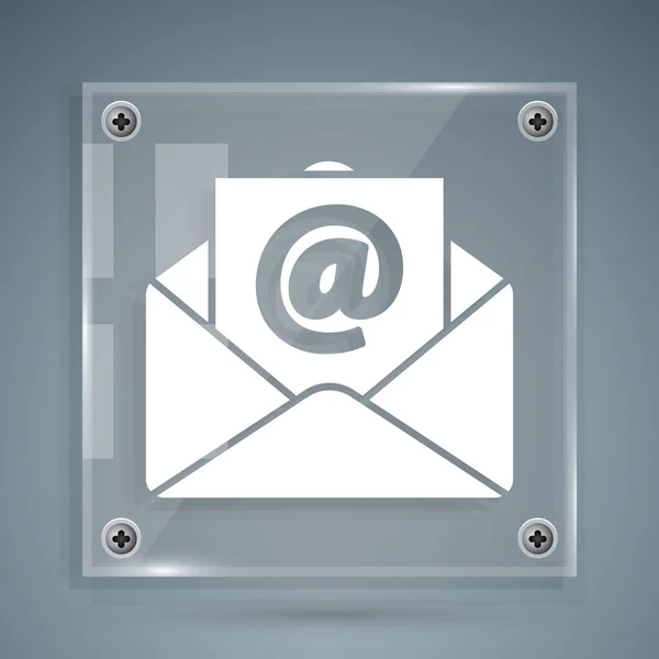 Icône White Mail et e-mail isolée sur fond gris. E-mail du symbole de l'enveloppe. Signe de message électronique. Panneaux carrés en verre. Illustration vectorielle — Image vectorielle