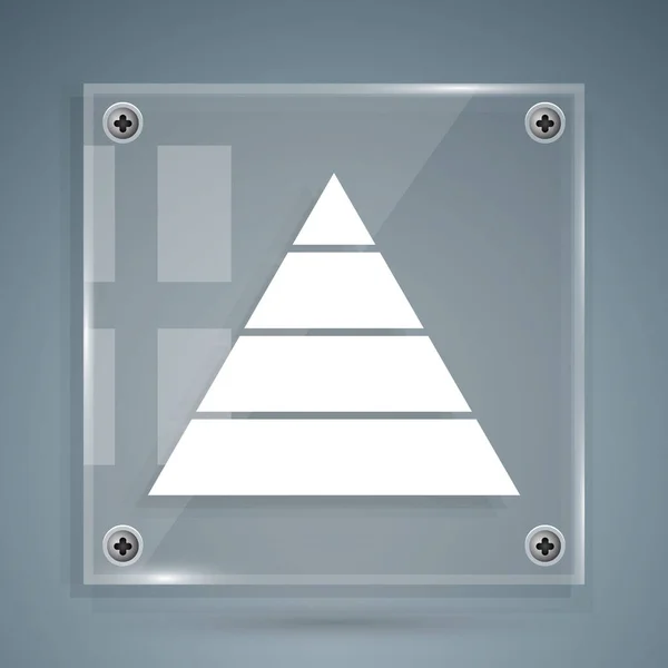 Ícone de infográficos de gráfico de pirâmide de negócios branco isolado em fundo cinza. Fases piramidais elementos gráficos. Painéis de vidro quadrados. Ilustração vetorial —  Vetores de Stock