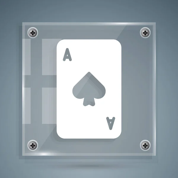 Cartão de jogar branco com espadas ícone símbolo isolado no fundo cinza. Jogo de casino. Painéis de vidro quadrados. Ilustração vetorial — Vetor de Stock