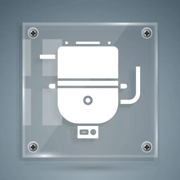 Witte elektrische boiler voor het verwarmen van water pictogram geïsoleerd op grijze achtergrond. Vierkante glazen panelen. Vector Illustratie — Stockvector