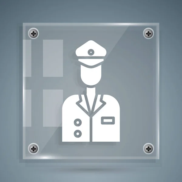 Witte Pilot pictogram geïsoleerd op grijze achtergrond. Vierkante glazen panelen. Vector Illustratie — Stockvector