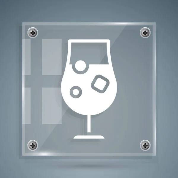 White Cocktail and alcohol drink icon isolated on grey background. Square glass panels. Vector Illustration — Stock Vector