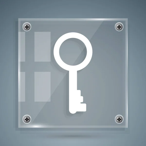 White Old key icon isoliert auf grauem Hintergrund. Quadratische Glasscheiben. Vektorillustration — Stockvektor