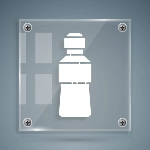 白色水瓶图标孤立在灰色背景。苏打水的标志。方块玻璃面板。病媒图解 — 图库矢量图片