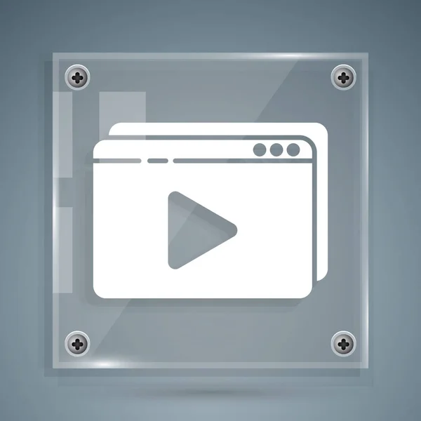 White Online spielen Video-Symbol isoliert auf grauem Hintergrund. Filmstreifen mit Spielzeichen. Quadratische Glasscheiben. Vektorillustration — Stockvektor
