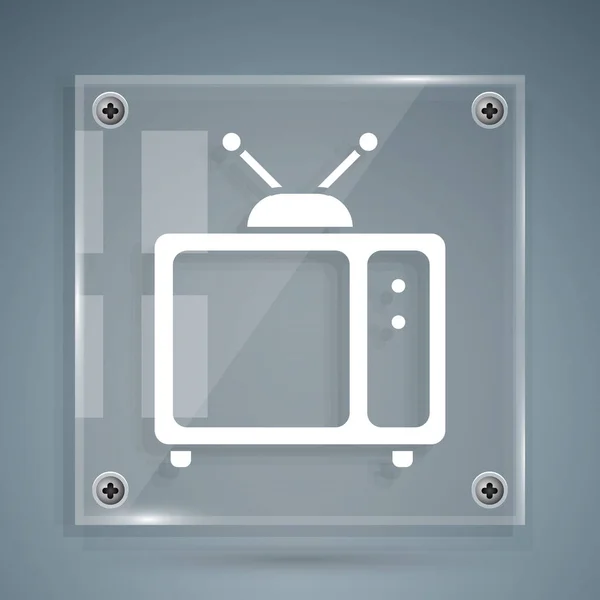 Wit Retro tv icoon geïsoleerd op grijze achtergrond. Televisieteken. Vierkante glazen panelen. Vector Illustratie — Stockvector