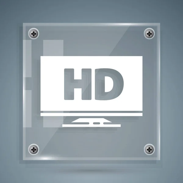 Λευκή έξυπνη οθόνη με Hd εικονίδιο τεχνολογίας βίντεο που απομονώνεται σε γκρι φόντο. Τετράγωνα γυάλινα πάνελ. Εικονογράφηση διανύσματος — Διανυσματικό Αρχείο