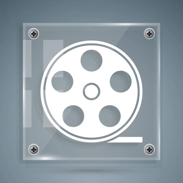 White Film reel icon isolated on grey background. Square glass panels. Vector Illustration — Stock Vector
