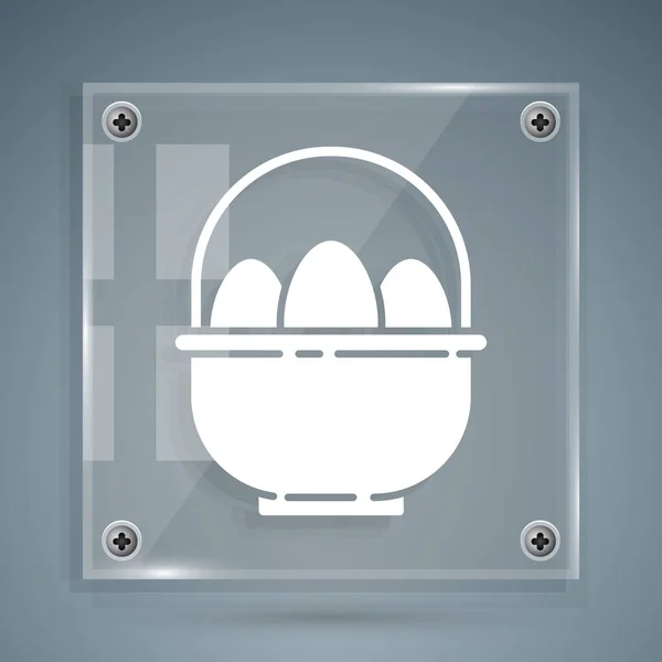 Panier blanc avec icône d'œufs de Pâques isolé sur fond gris. Joyeux Pâques. Panneaux carrés en verre. Illustration vectorielle — Image vectorielle