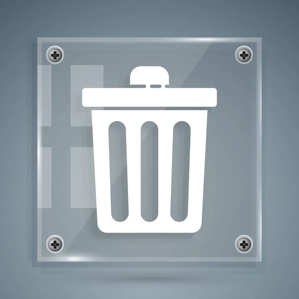Значок "Белая корзина" выделен на сером фоне. Знак мусорного бака. Reycle basket icon. Значок офисного мусора. Квадратные стекла. Векторная миграция — стоковый вектор