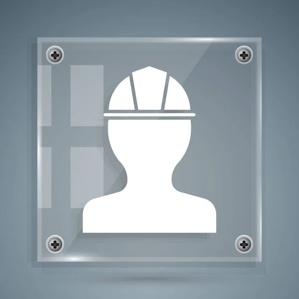 White Worker veiligheidshelm pictogram geïsoleerd op grijze achtergrond. Vierkante glazen panelen. Vector Illustratie — Stockvector