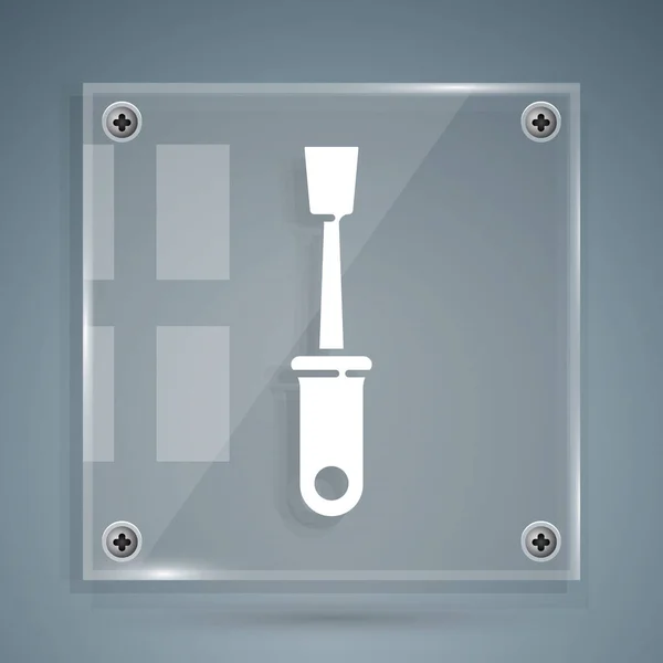 Weißes Schraubenzieher-Symbol isoliert auf grauem Hintergrund. Service-Tool-Symbol. Quadratische Glasscheiben. Vektorillustration — Stockvektor