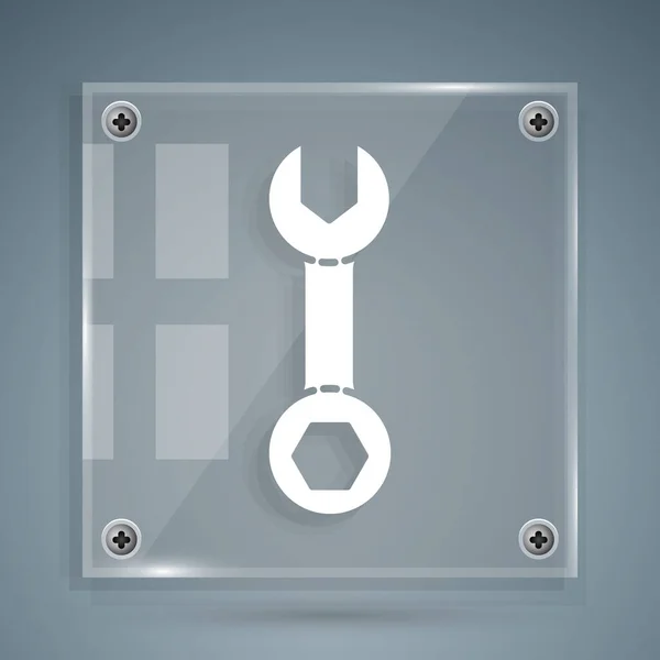 Llave blanca icono llave aislada sobre fondo gris. Paneles cuadrados de vidrio. Ilustración vectorial — Vector de stock