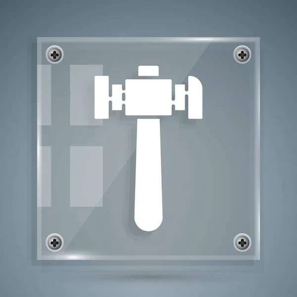 Weißes Hammer-Symbol isoliert auf grauem Hintergrund. Werkzeug zur Reparatur. Quadratische Glasscheiben. Vektorillustration — Stockvektor