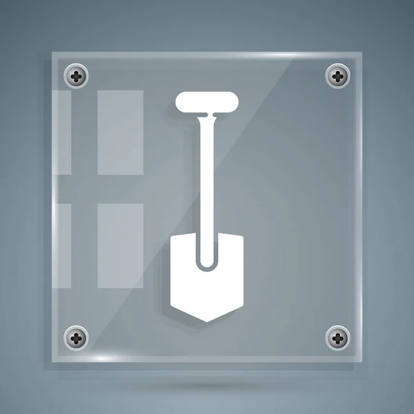 White Shovel Symbol isoliert auf grauem Hintergrund. Gartenwerkzeug. Werkzeug für Gartenbau, Landwirtschaft, Landwirtschaft. Quadratische Glasscheiben. Vektorillustration — Stockvektor