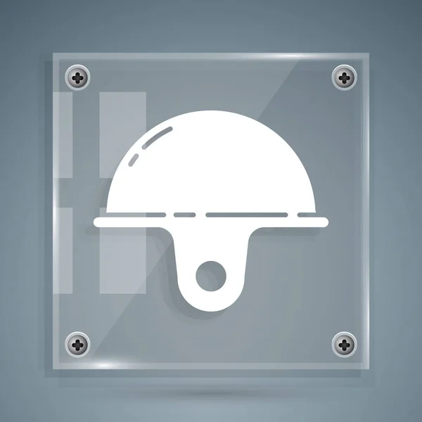 Ícone de capacete de segurança trabalhador branco isolado no fundo cinza. Painéis de vidro quadrados. Ilustração vetorial — Vetor de Stock