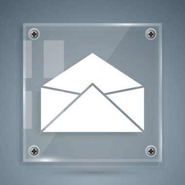Beyaz Zarf simgesi gri arkaplanda izole edildi. E- posta mektup sembolü. Kare cam paneller. Vektör İllüstrasyonu