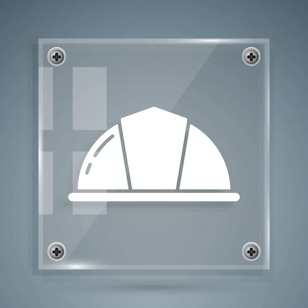 Weißes Arbeiterschutzhelm-Symbol isoliert auf grauem Hintergrund. Quadratische Glasscheiben. Vektorillustration — Stockvektor