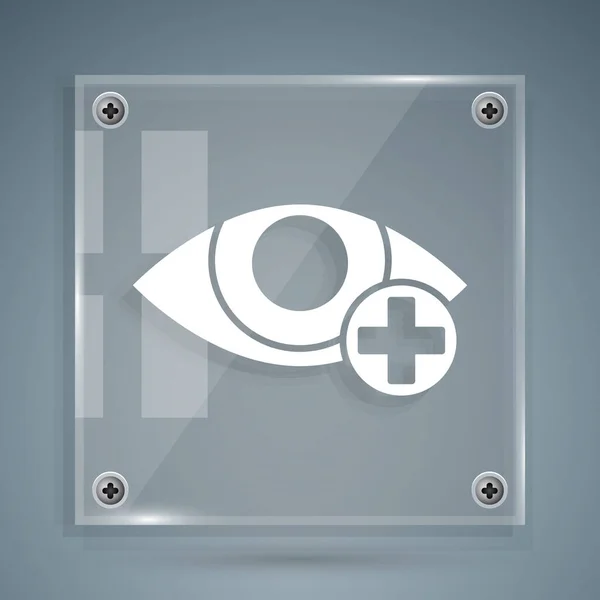 Wit Rood oog effect pictogram geïsoleerd op grijze achtergrond. Oogrood teken. Ontstekingsziekte van de ogen. Vierkante glazen panelen. Vector Illustratie — Stockvector