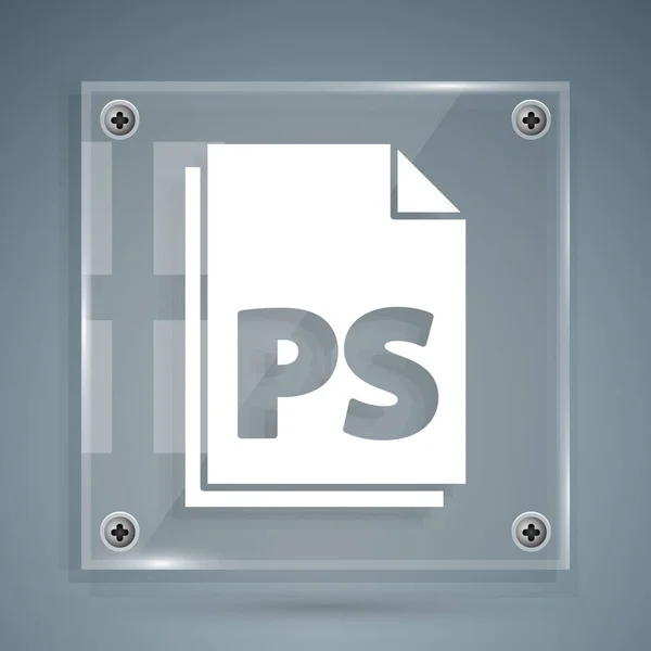 Білий значок документа документа PS ізольовано на сірому фоні. Квадратні скляні панелі. Векторна ілюстрація — стоковий вектор