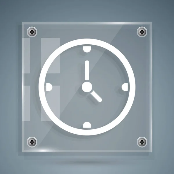 Ícone de relógio branco isolado no fundo cinza. Símbolo temporal. Painéis de vidro quadrados. Ilustração vetorial —  Vetores de Stock