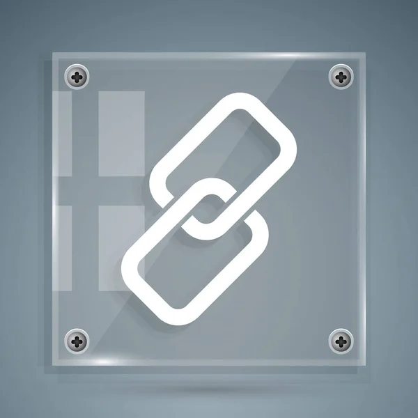 Witte ketting link pictogram geïsoleerd op grijze achtergrond. Link alleenstaand. Vierkante glazen panelen. Vector Illustratie — Stockvector