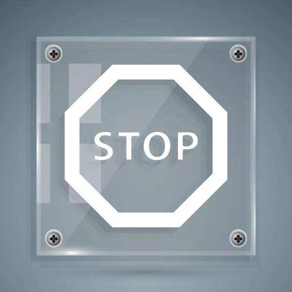 White Stop sign icon isolated on grey background. Traffic regulatory warning stop symbol. Square glass panels. Vector Illustration — Stock Vector