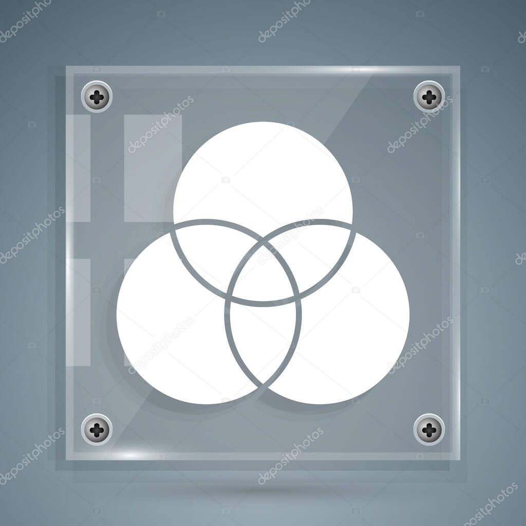 White RGB and CMYK color mixing icon isolated on grey background. Square glass panels. Vector Illustration