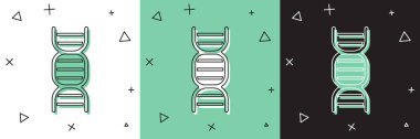 Beyaz ve yeşil, siyah arkaplanda izole edilmiş DNA sembolü simgesi belirle. Vektör İllüstrasyonu
