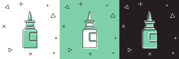 Set fles neusspray pictogram geïsoleerd op wit en groen, zwarte achtergrond. Vector Illustratie — Stockvector
