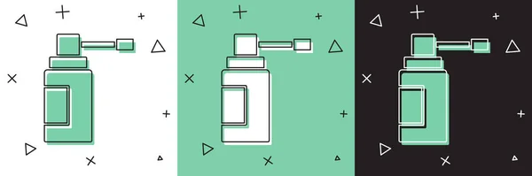Set Flacon médical avec pulvérisation buse pour le traitement des maladies du nez et de la gorge icône isolée sur fond blanc et vert, noir. Illustration vectorielle — Image vectorielle