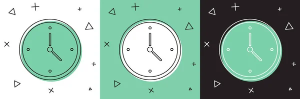 Definir ícone de entrega rápida tempo isolado em branco e verde, fundo preto. Serviço oportuno, cronômetro em movimento, conceito de prazo, velocidade do relógio. Ilustração vetorial — Vetor de Stock