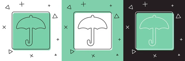Définir l'icône Parapluie isolé sur fond blanc et vert, noir. Icône étanche. Protection, sûreté, concept de sécurité. Symbole imperméable. Illustration vectorielle — Image vectorielle