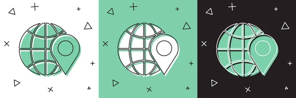 Définir l'emplacement sur l'icône du globe isolé sur fond blanc et vert, noir. Monde ou signe de la Terre. Illustration vectorielle — Image vectorielle