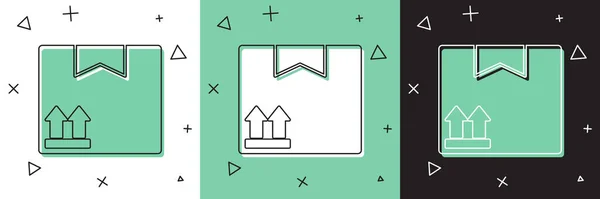 Set boîte en carton avec icône de symbole de circulation isolé sur fond blanc et vert, noir. Boîte, paquet, colis. Livraison, transport et expédition. Illustration vectorielle — Image vectorielle