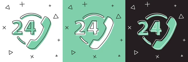 Set Telefon 24 Stunden Unterstützung Symbol isoliert auf weißem und grünem, schwarzem Hintergrund. Ganztägiges Kundendienst-Call-Center. Vollzeit-Rufdienste. Vektorillustration — Stockvektor