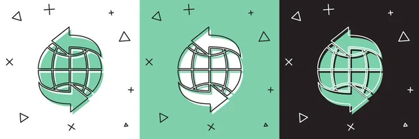Weltweites Symbol isoliert auf weißem und grünem, schwarzem Hintergrund setzen. Pin auf Globus. Vektorillustration — Stockvektor