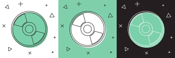 Définir CD ou DVD icône de disque isolé sur fond blanc et vert, noir. Signe de disque compact. Illustration vectorielle — Image vectorielle
