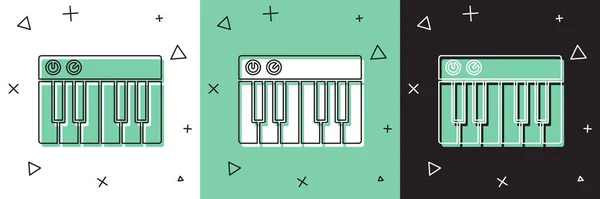 Zestaw Muzyka syntezator ikona izolowane na białym i zielonym, czarne tło. Elektroniczne pianino. Ilustracja wektora — Wektor stockowy